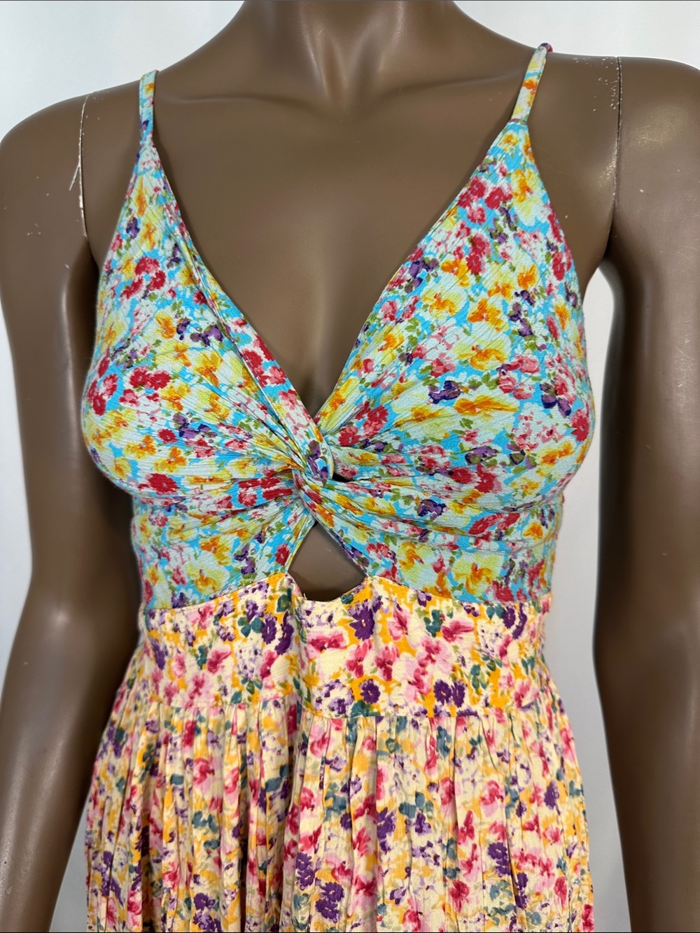 Angie Floral Maxi Dress in Blue, Yellow, Pink - Picture 3 of 9